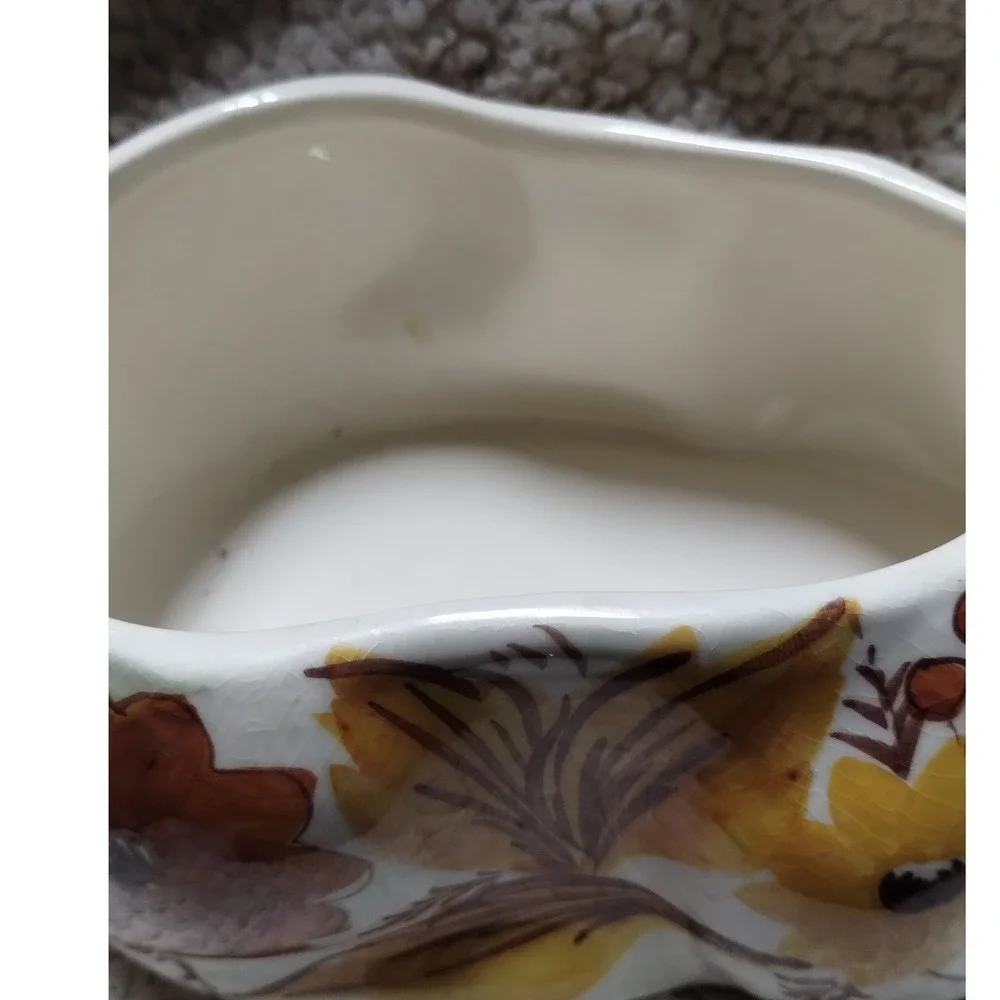 Vintage SECLA Portugal Bunny‎ Covered Dish Hand Painted Floral Rabbit